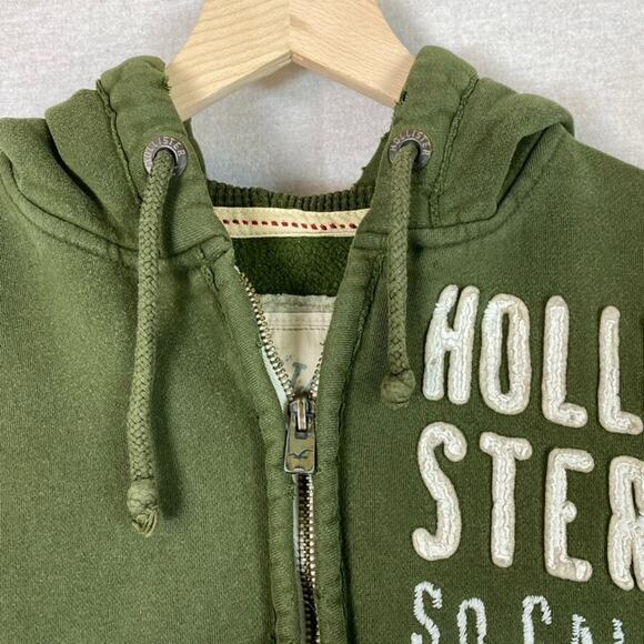 VTG Hollister Mens Y2K Thick Zip Up Hoodie Size S Spell Out Distressed Preppy - Picture 3 of 11